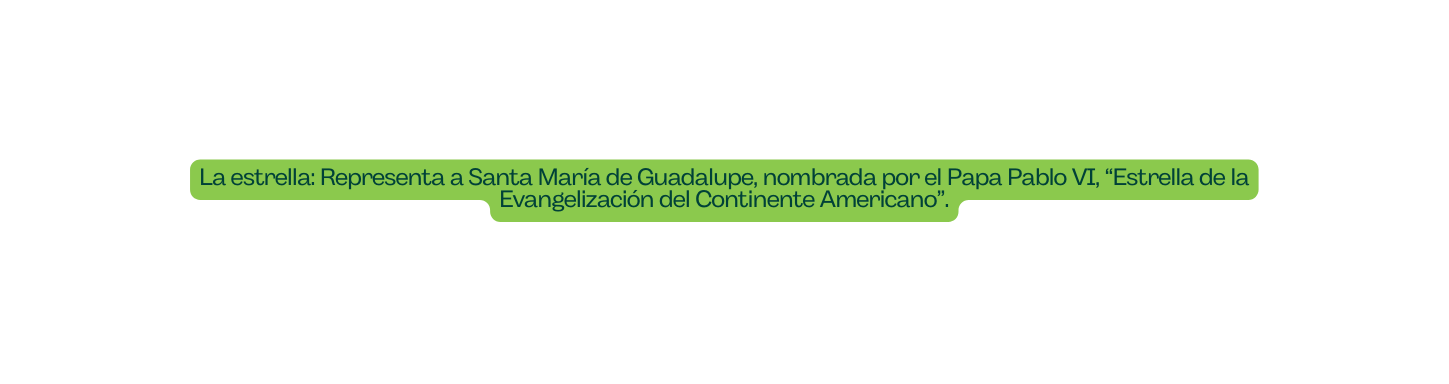 La estrella Representa a Santa María de Guadalupe nombrada por el Papa Pablo VI Estrella de la Evangelización del Continente Americano